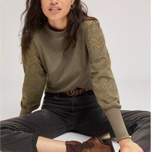 207. Tiny Helen Lace Mock Neck Top Moss Green Medium